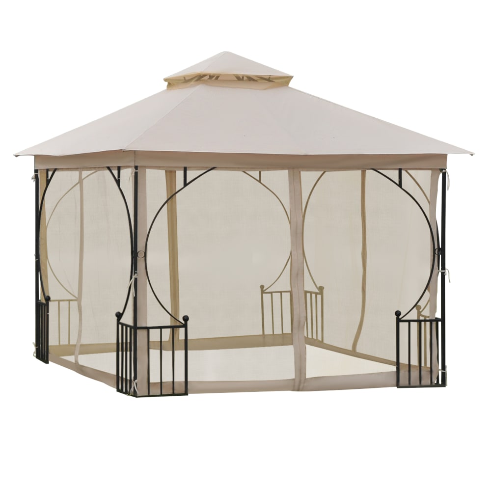 ComfortXL Gartenzelt Polyester Beige Schwarz Beige Metall