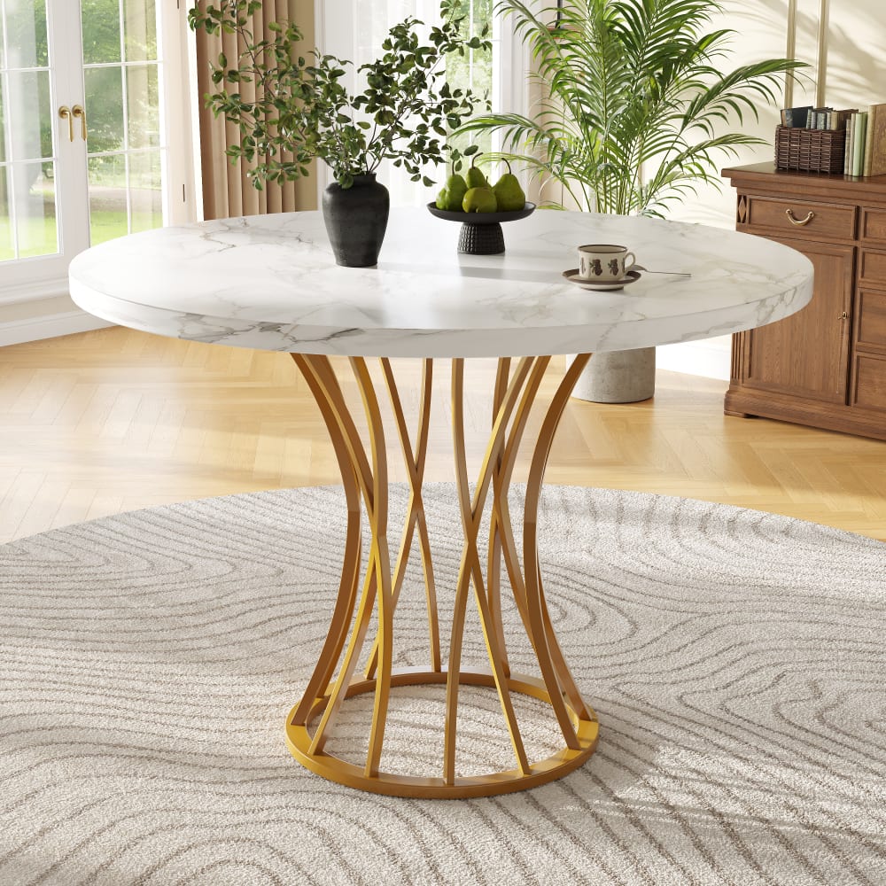 MODFU Runder Esstisch mit Tischplatte 80x80 cm Metall, golden style modern - Spanplatte