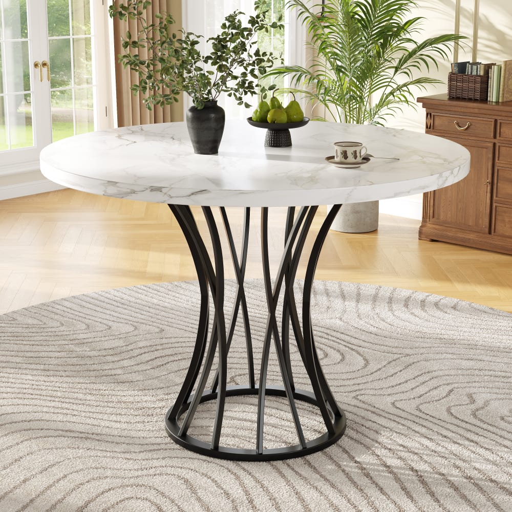 Runder Esstisch mit Marmoroptik Tischplatte 80x80 cm, schwarz -