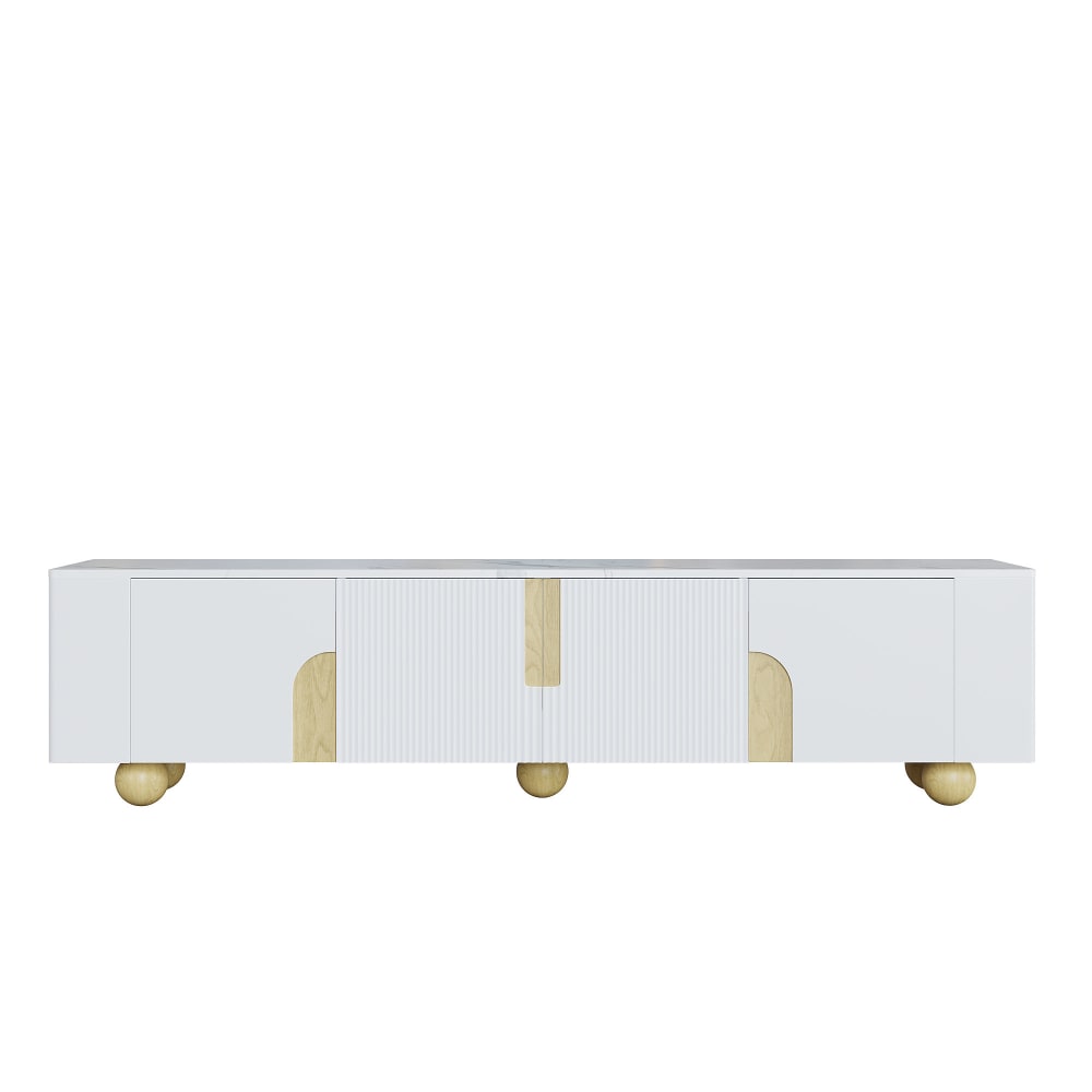 Meuble tv 4 portes avec rangements, 180 cm, bois blanc