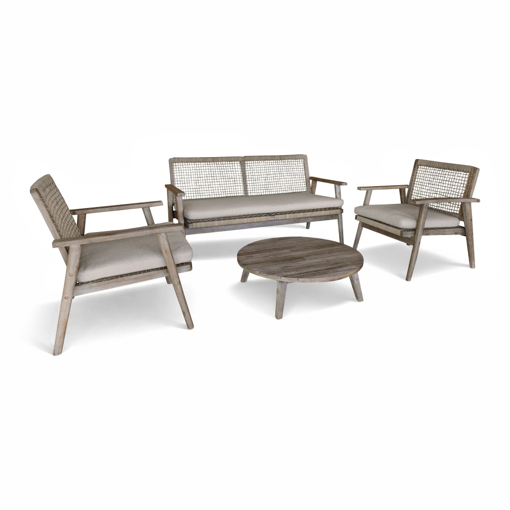 Salon de jardin 4 places en bois d'acacia et corde tressée beige