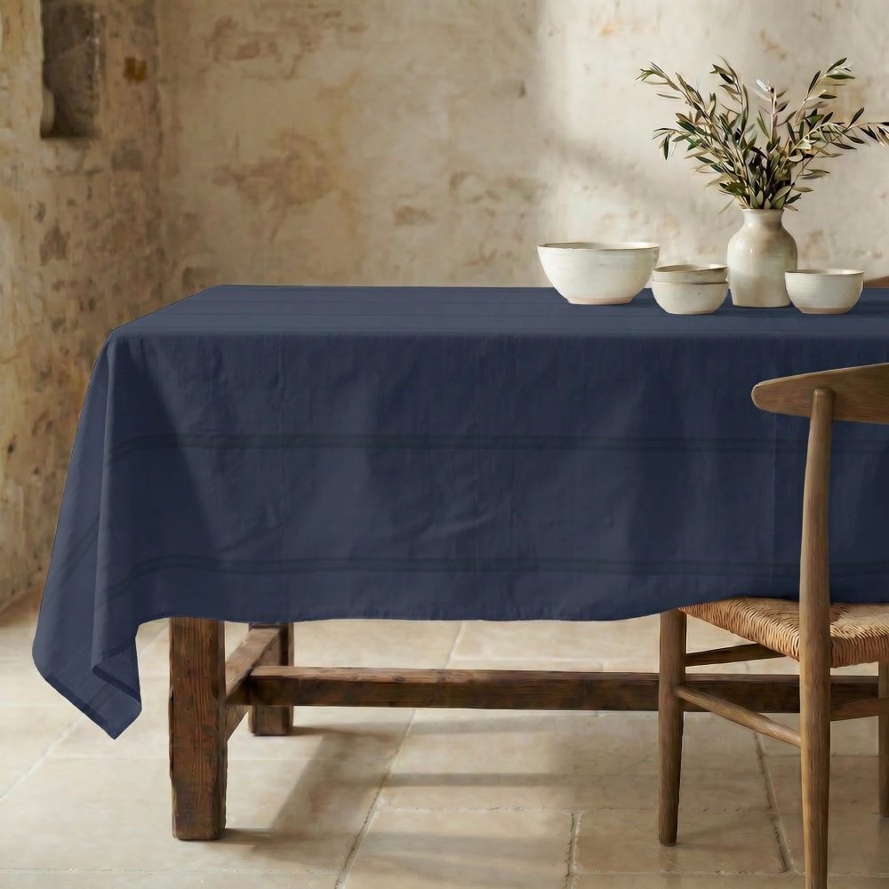 Muare Home Fleckschutz-Tischdecke 100% Baumwolle Marineblau 250x155 cm - Baumwolle