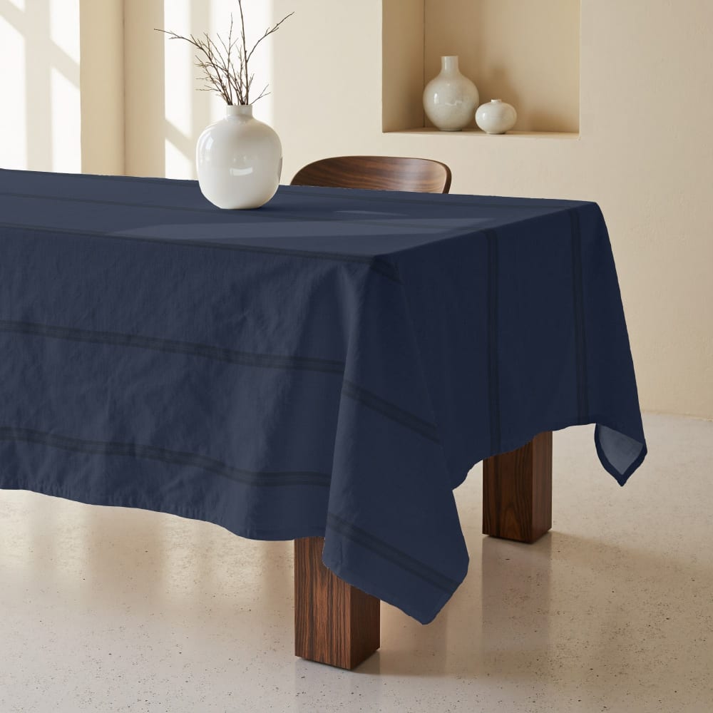 Nappe anti-taches 100% coton bleu marine 250x155 cm