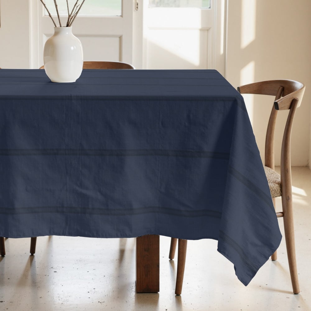 Fleckschutz-Tischdecke 100% Baumwolle Marineblau 250x155 cm -