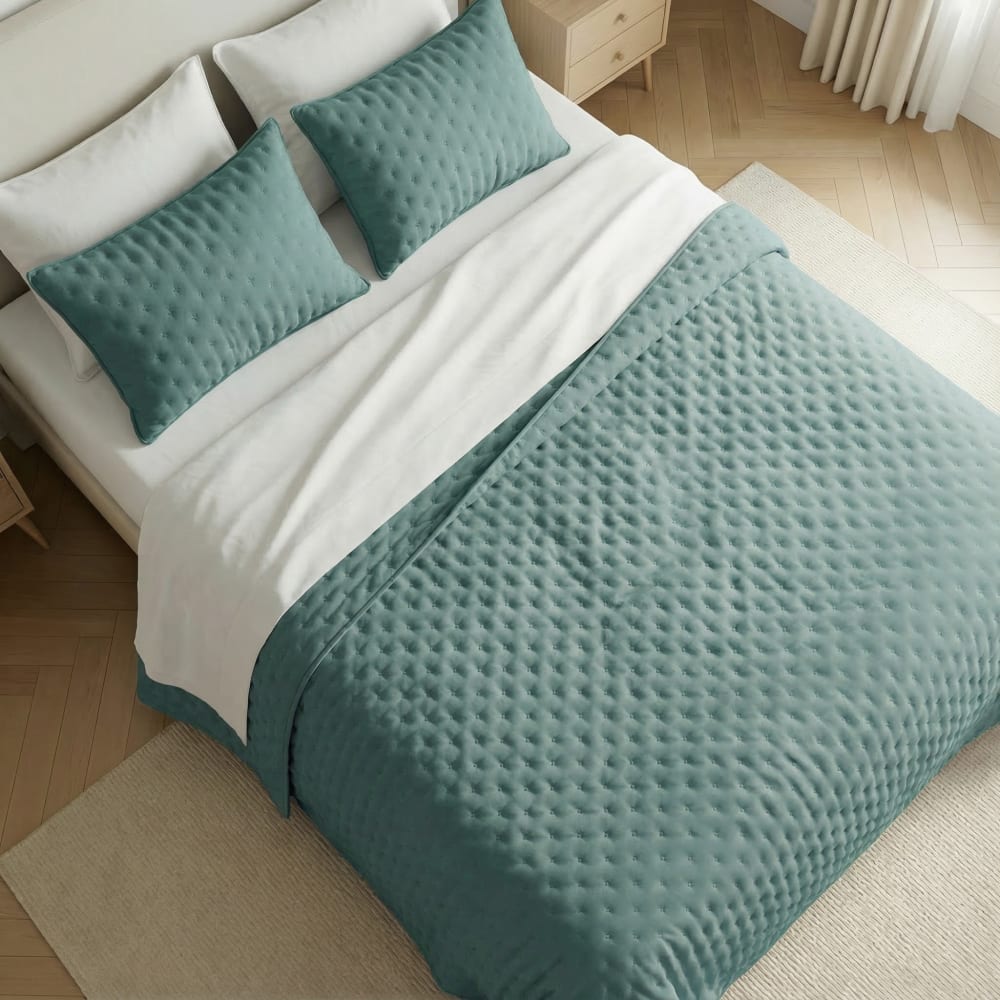 Couvre-lit uni matelassé extra doux bleu turquoise 300x280 cm