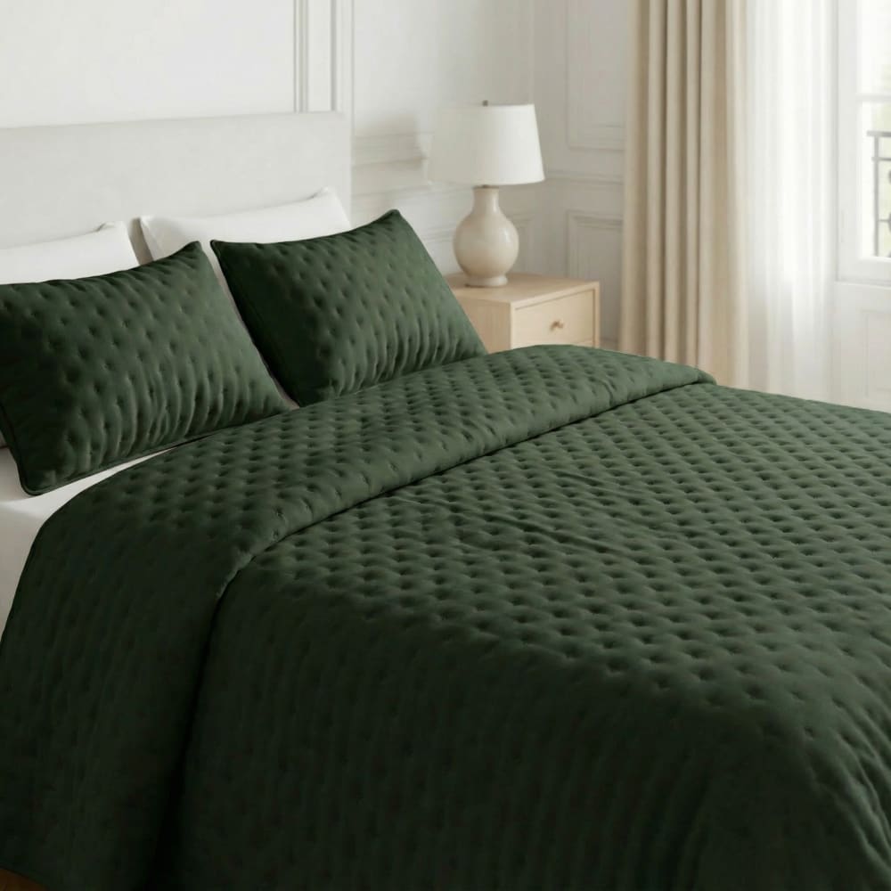 Couvre-lit uni matelassé extra doux vert bouteille 280x280 cm