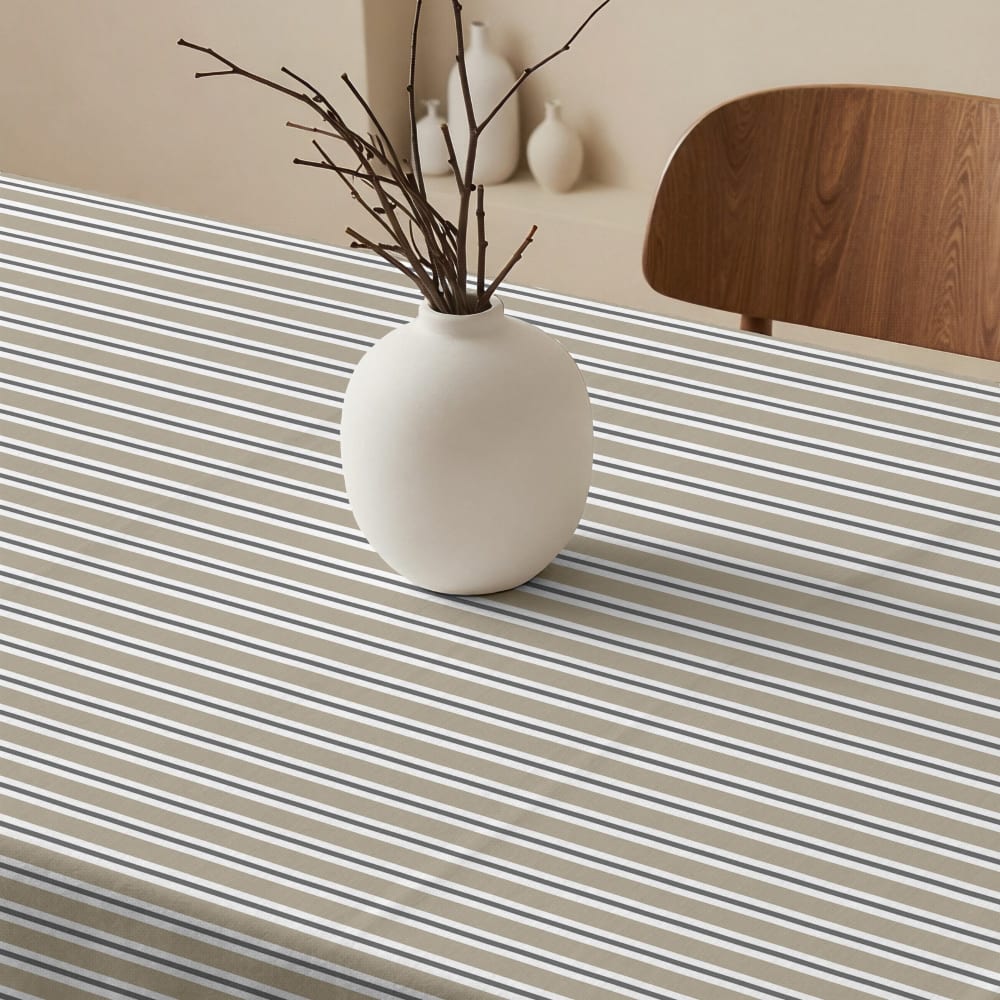 Nappe anti-taches 100% coton bleu et beige 400x155 cm