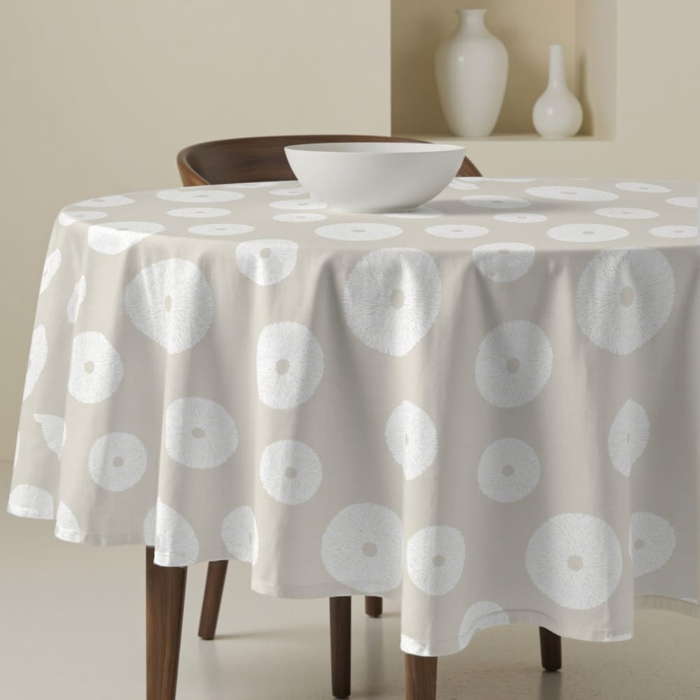 Nappe ronde anti-taches 100% coton beige 155x155 cm
