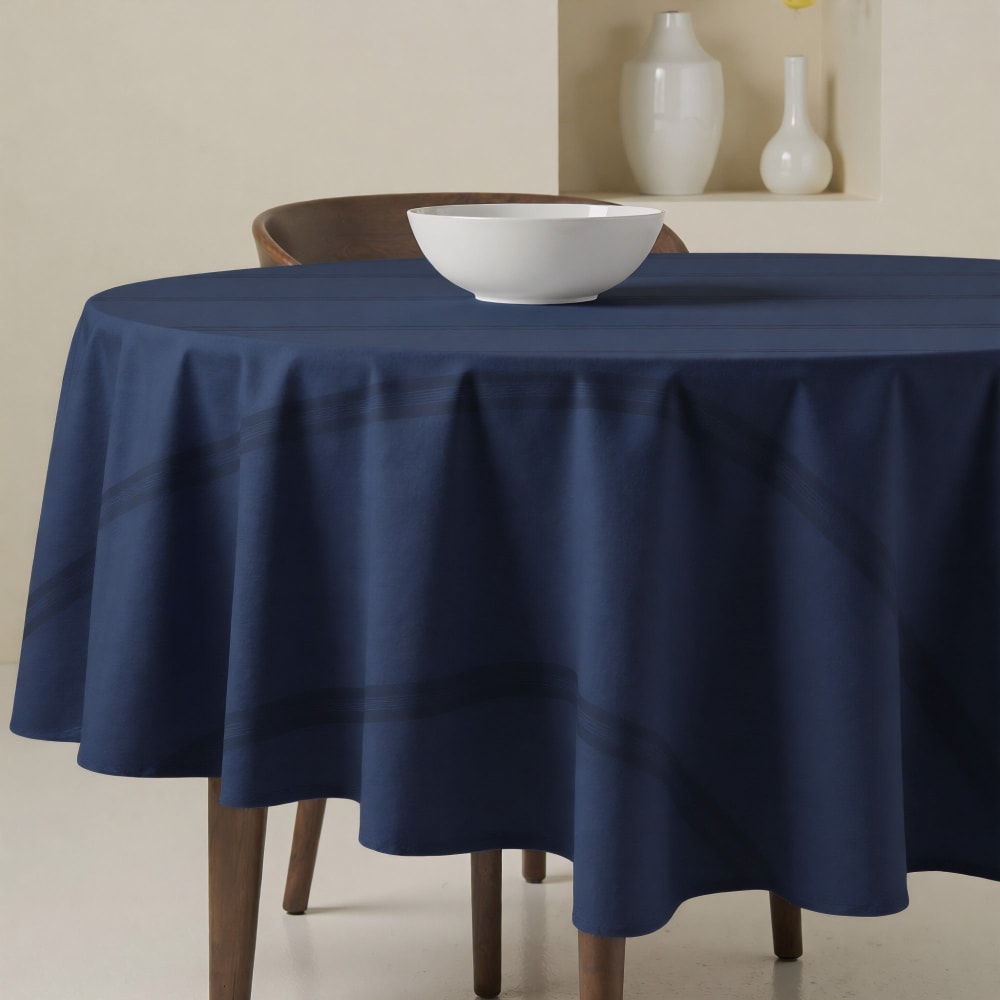 Nappe ronde anti-taches 100% coton bleu marine 190x190 cm