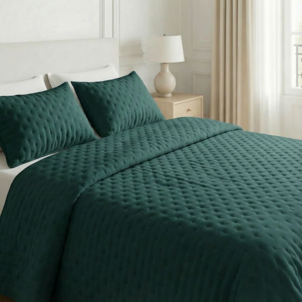 Couvre-lit uni matelassé extra doux bleu émeraude 280x280 cm