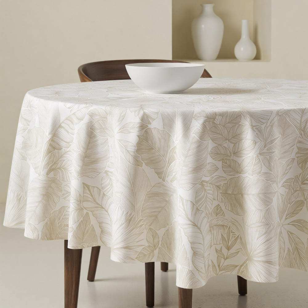 Nappe ronde anti-taches 100% coton beige 120x120 cm