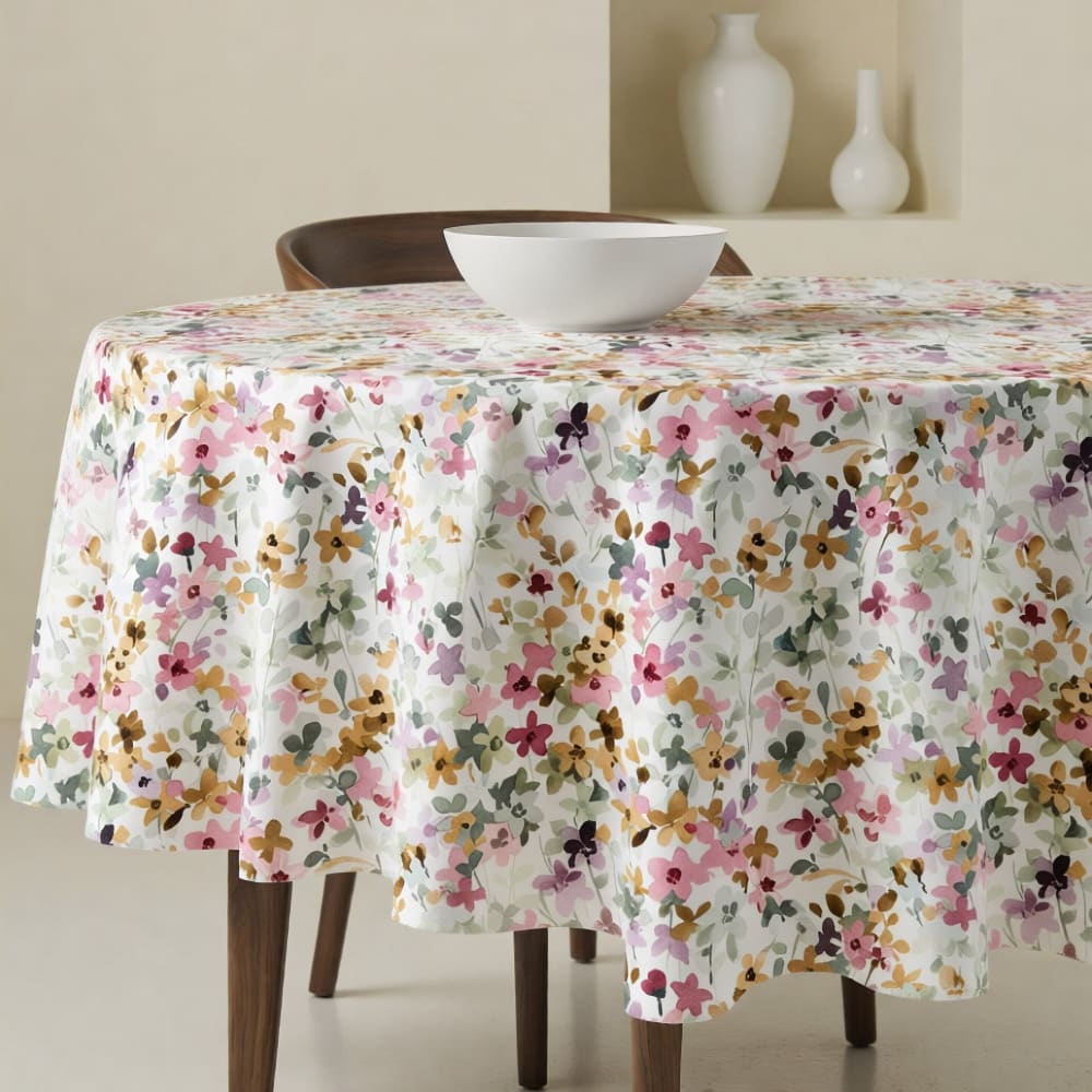 Nappe ronde anti-taches 100% coton multicolore 190x190 cm
