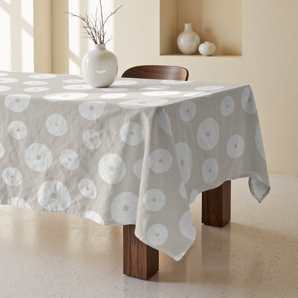 Nappe anti-taches 100% coton beige 350x155 cm