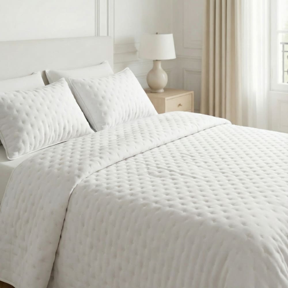 Couvre-lit uni matelassé extra doux blanc 300x270 cm Couvre-lit uni matelassé extra doux blanc 300x270 cm