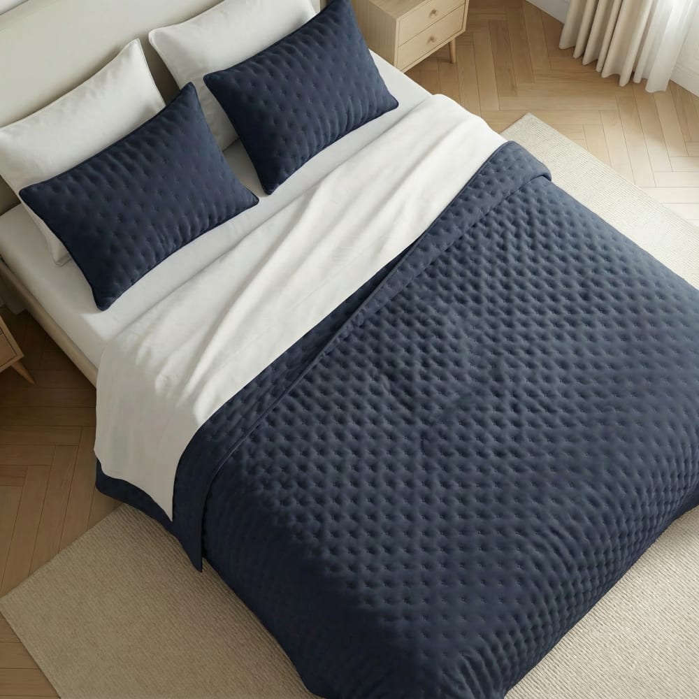 Couvre-lit uni matelassé extra doux bleu foncé 250x280 cm