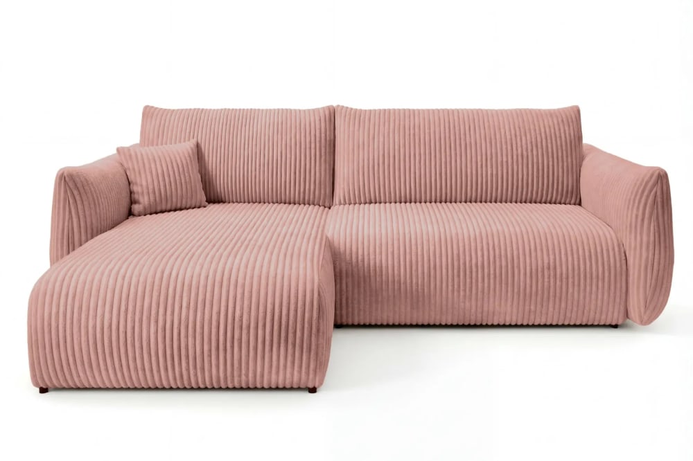 Canapé d'angle convertible velours côtelé 4 places Rose