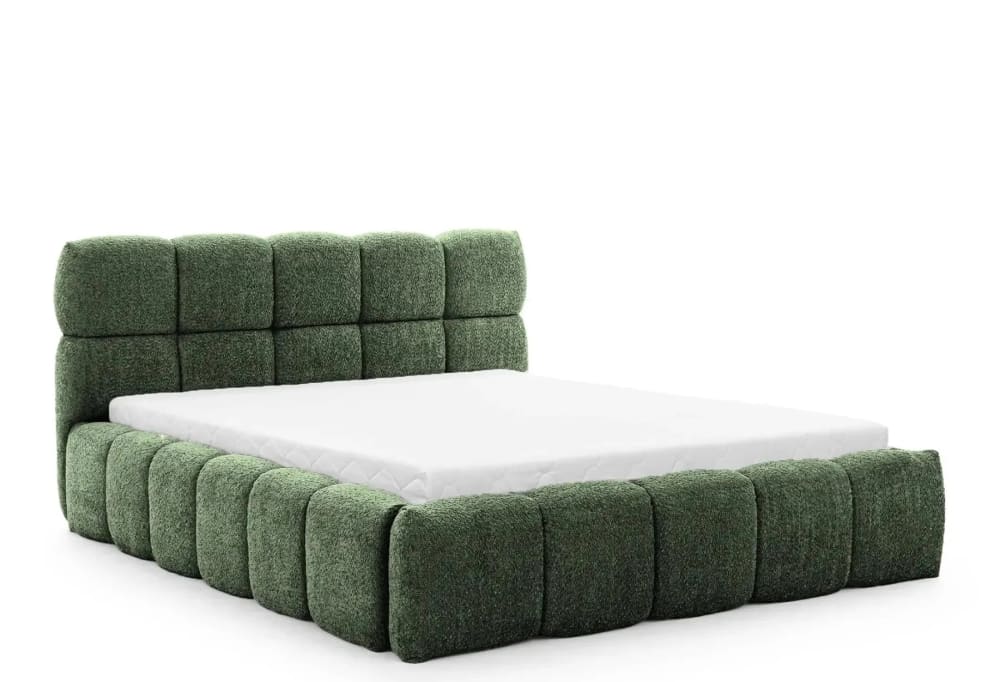 Lit coffre tissu bouclette