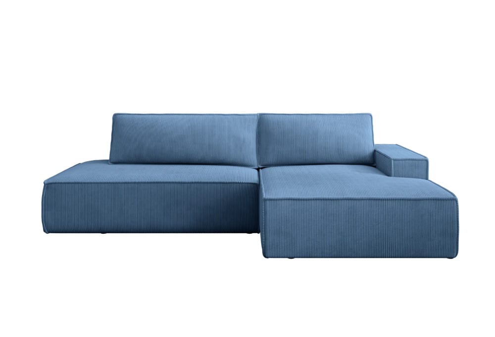 Canapé d'angle convertible velours côtelé - Bleu - Gauche