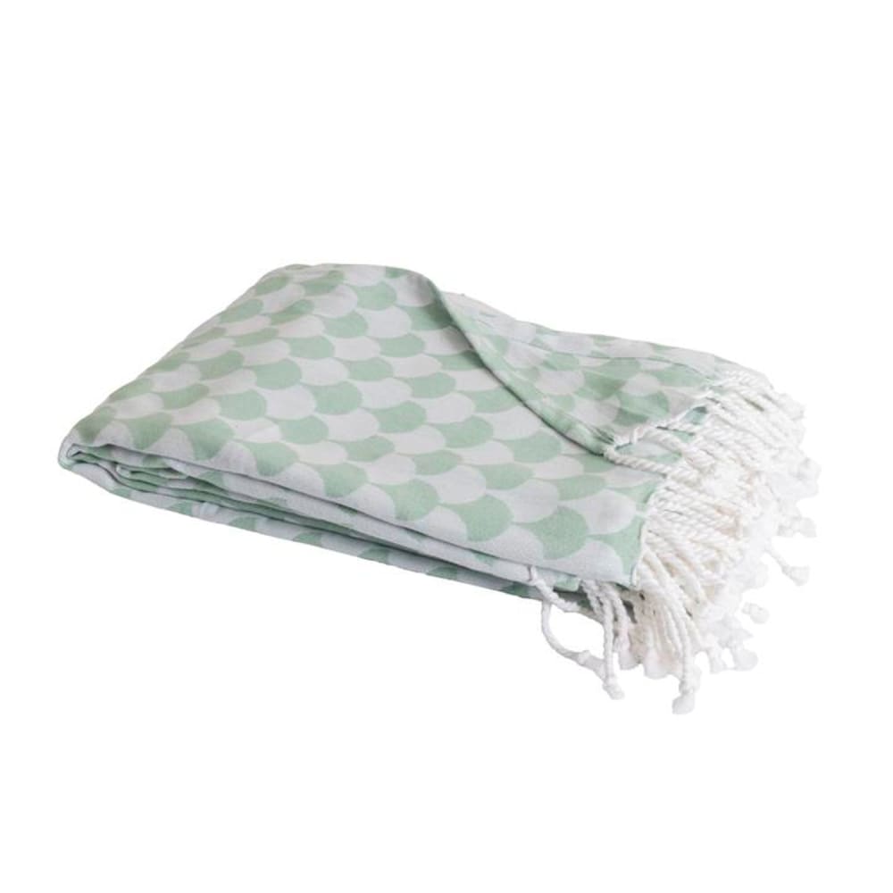 Couverture plaid en coton vert à franges 180x220 cm