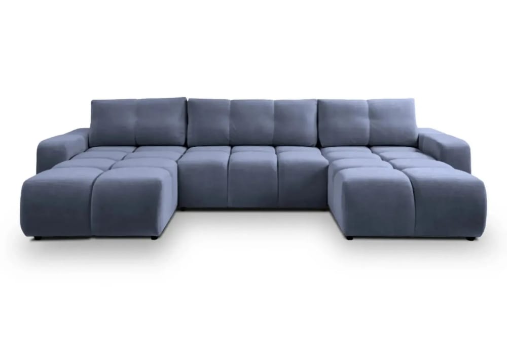 Canapé panoramique convertible tissu chenille 5 places Bleu