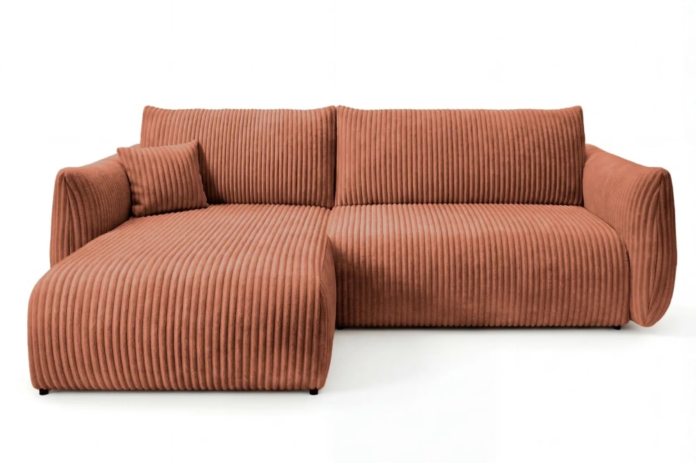 Canapé d'angle convertible velours côtelé 4 places Terracotta