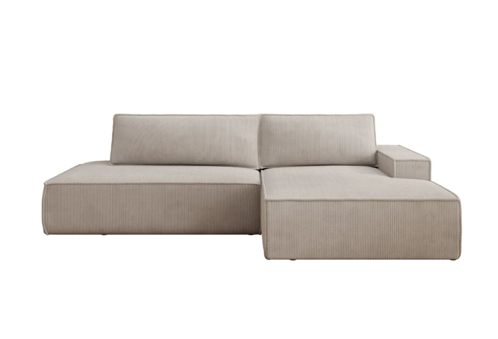 Canapé d'angle convertible velours côtelé - Beige - Gauche