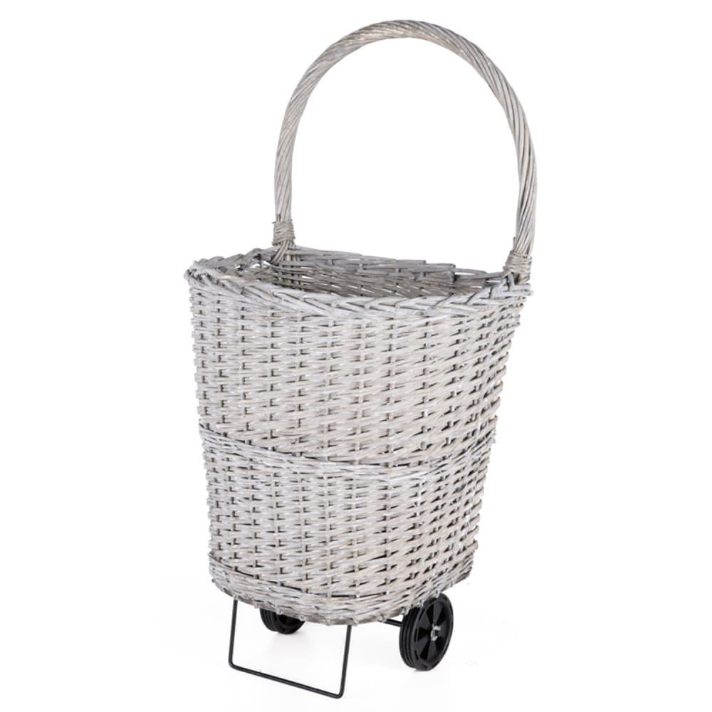 Chariot de rangement pour bûches en osier et acier