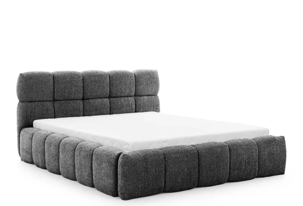 Lit coffre tissu bouclette