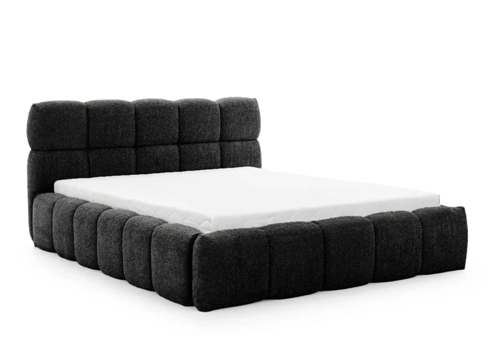 Lit coffre tissu bouclette 180x200cm noir Lit coffre tissu bouclette 180x200cm noir
