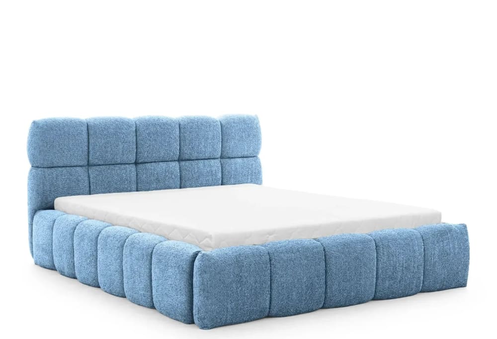 Lit coffre tissu bouclette