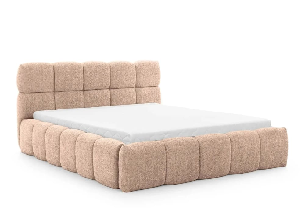 Lit coffre tissu bouclette