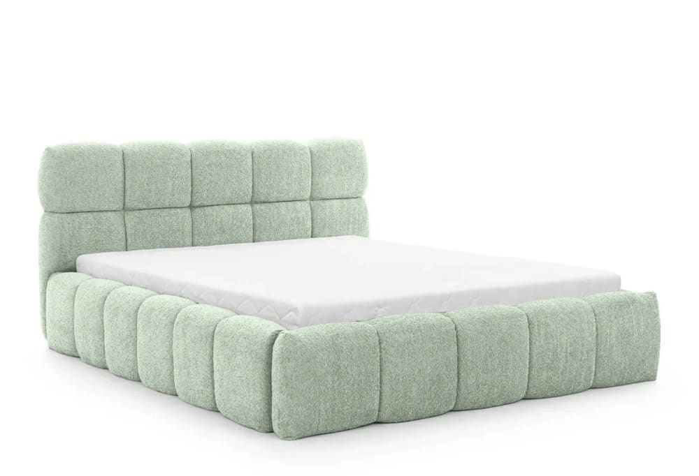 Lit coffre tissu bouclette - eau