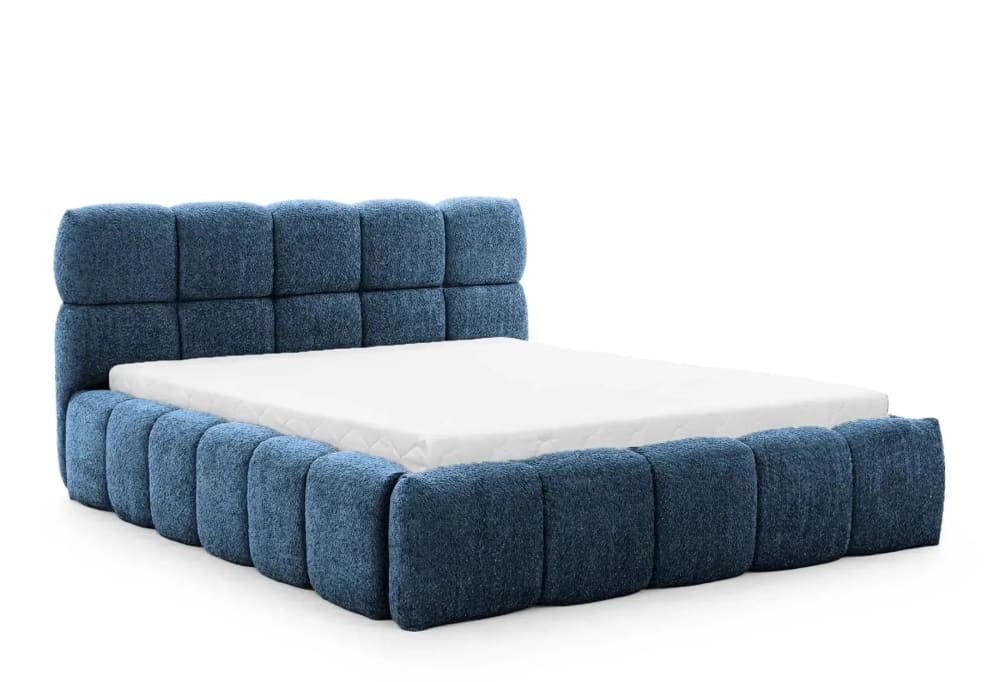 Lit coffre tissu bouclette - bleu
