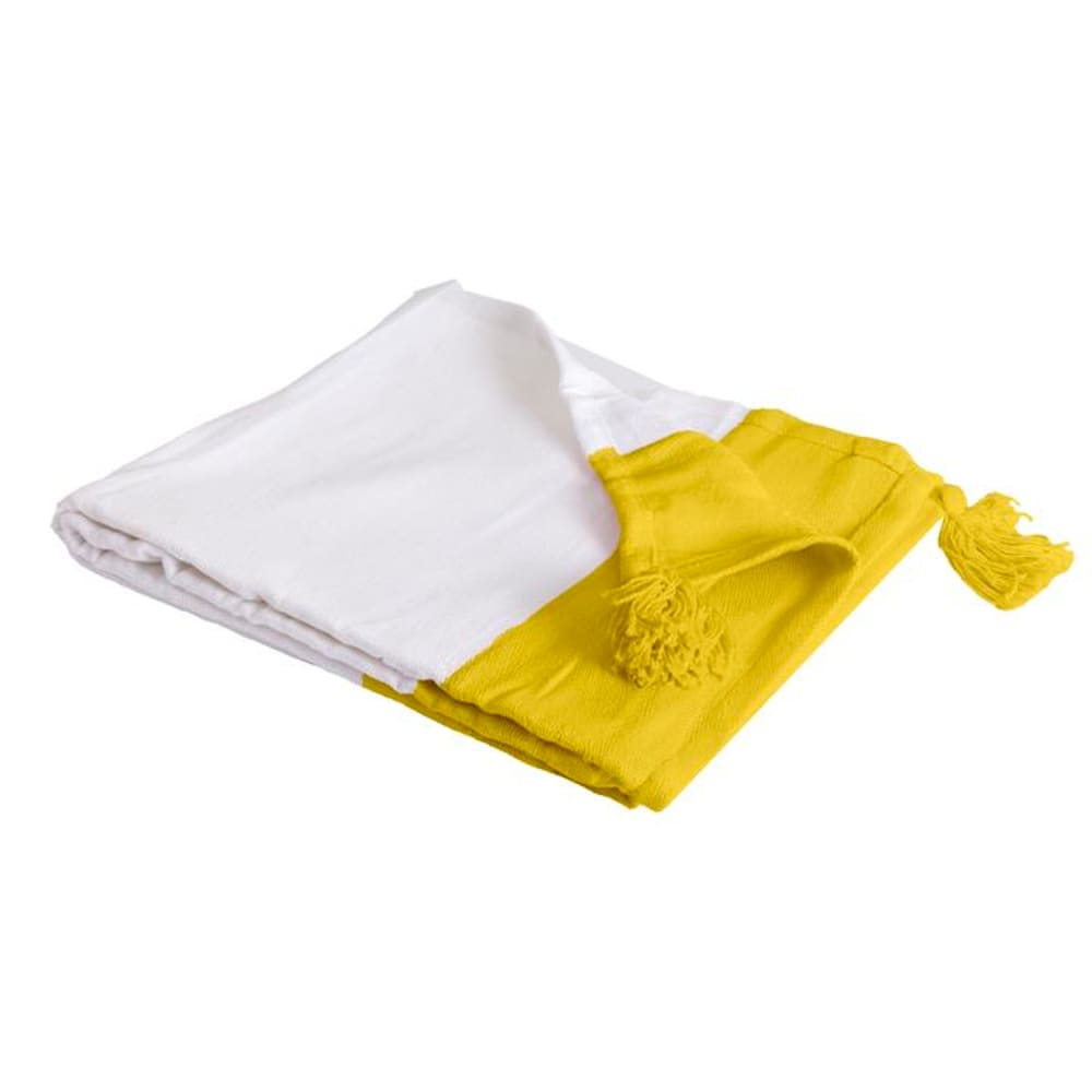 Couverture plaid coton jaune avec franges 130x170 cm