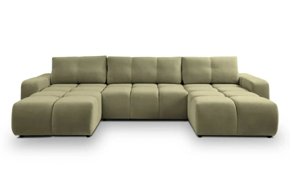 Canapé panoramique convertible tissu chenille 5 places Vert