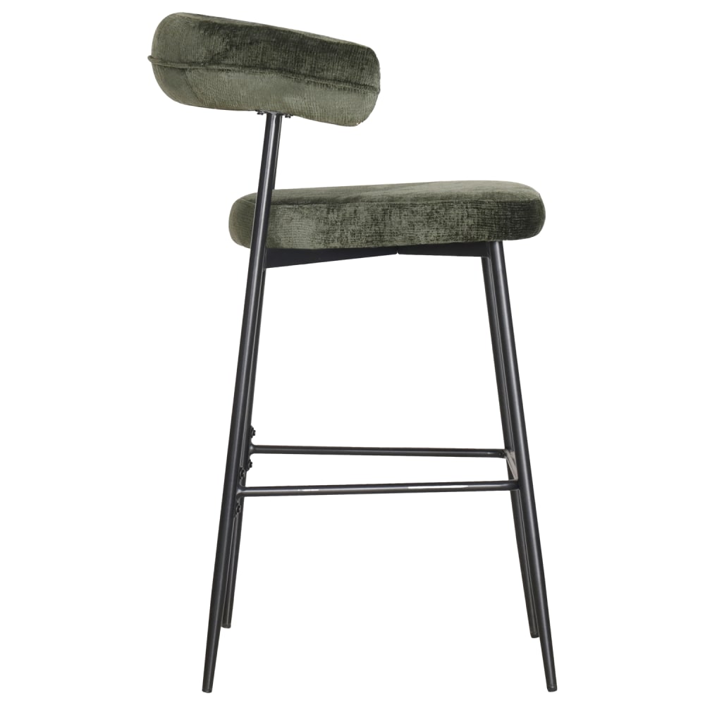 Lot de 2 tabourets de bar en tissu vert et métal noir