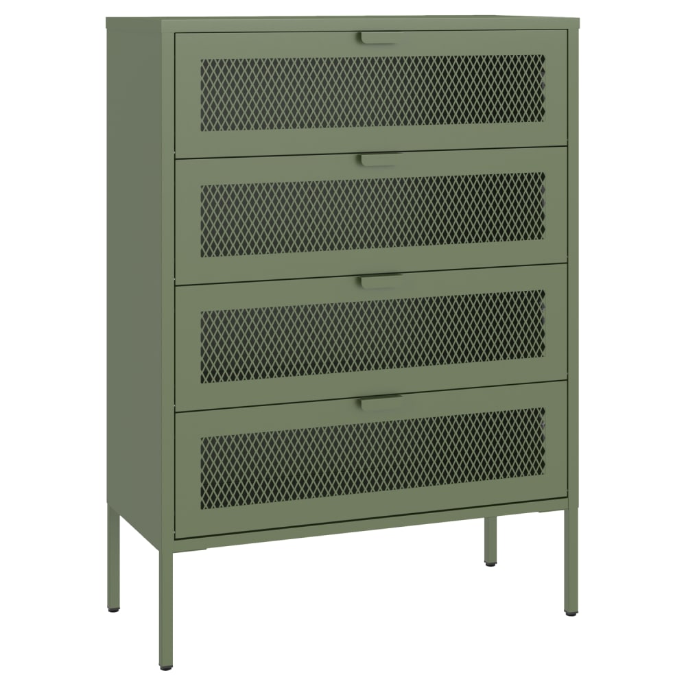 Meuble à chaussures 4 portes en métal vert kaki