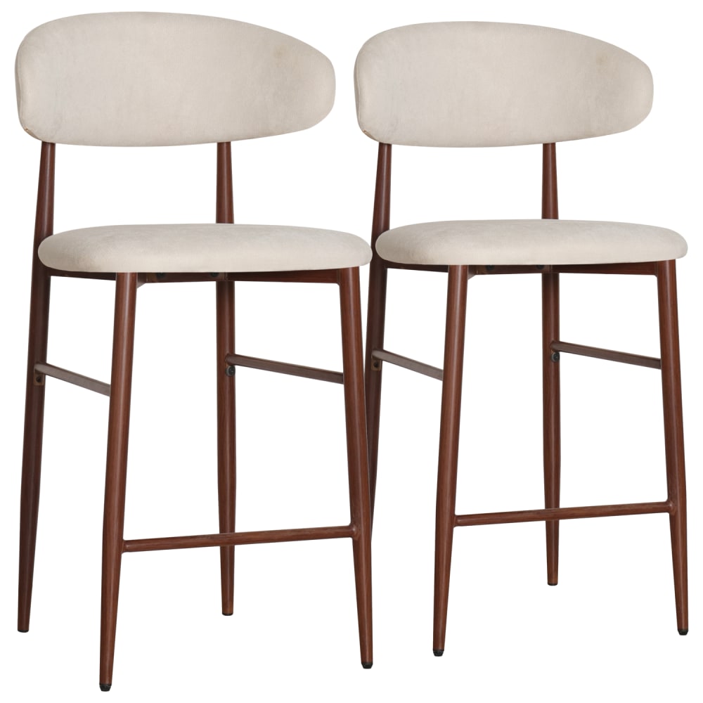 Lot de 2 tabourets de bar en tissu beige et métal effet bois foncé
