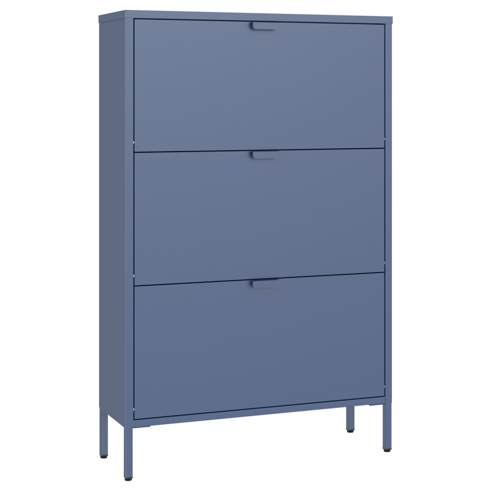 Meuble à chaussures 3 portes en métal bleu gris