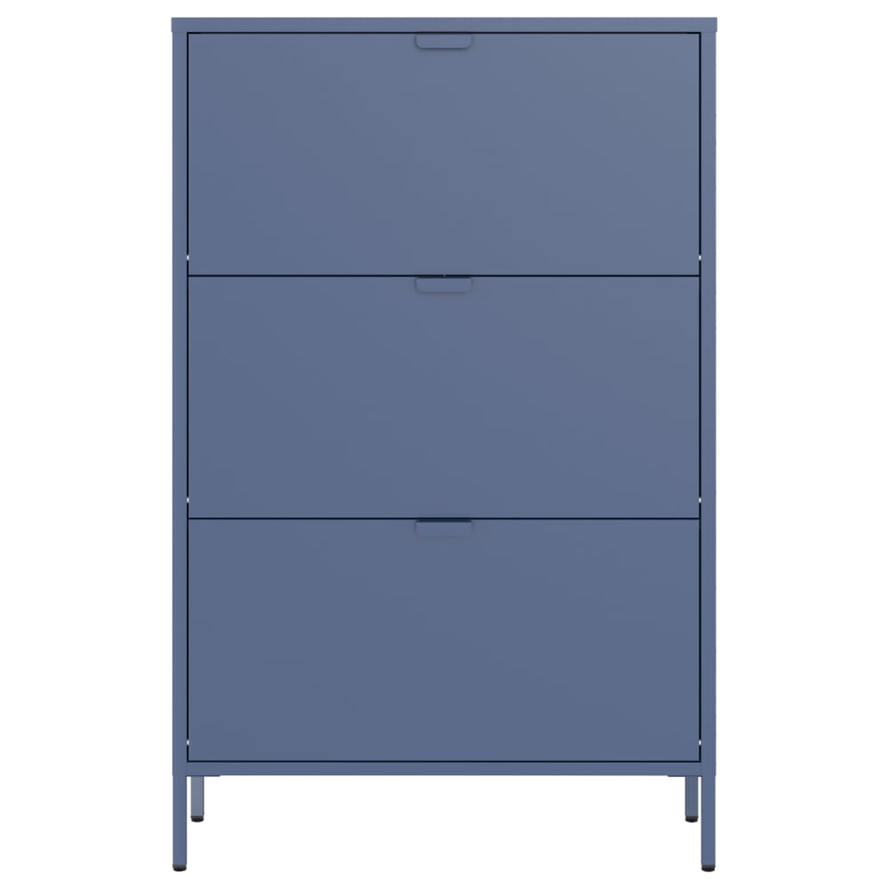 Meuble à chaussures 3 portes en métal bleu gris