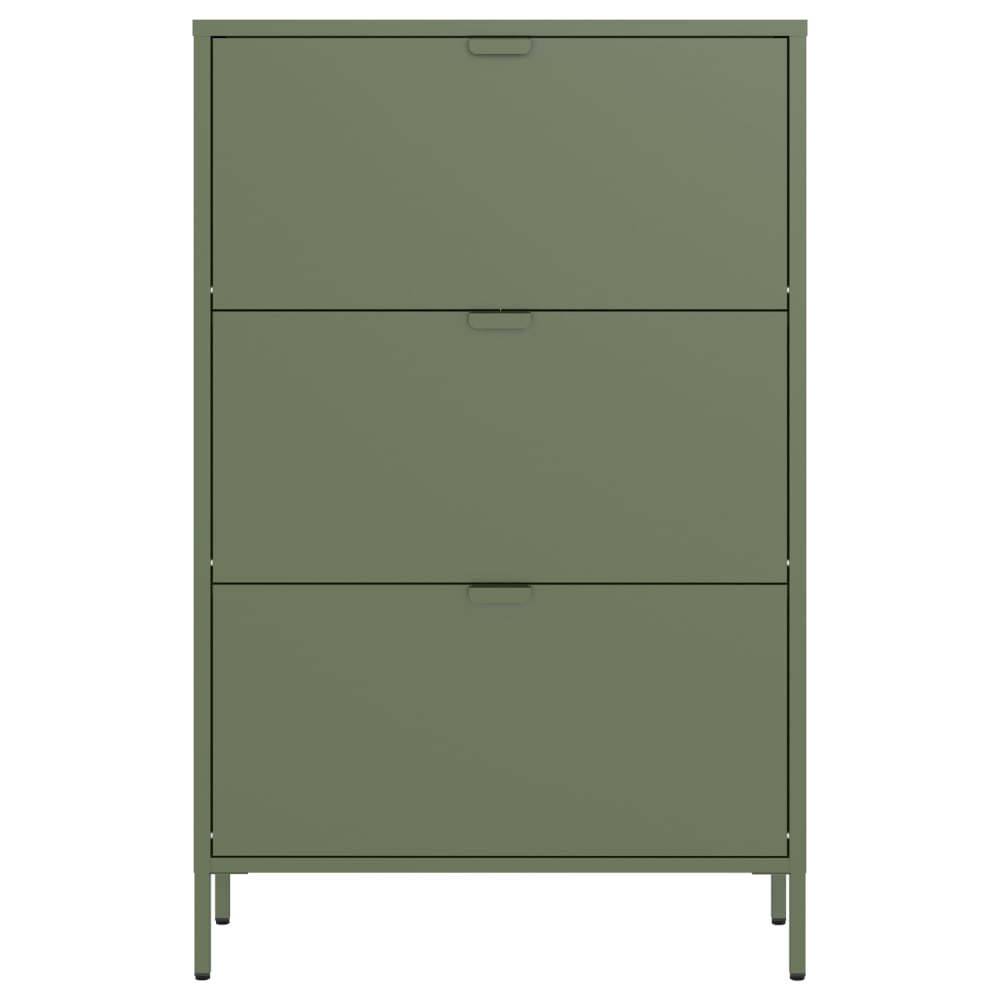 Meuble à chaussures 3 portes en métal vert kaki