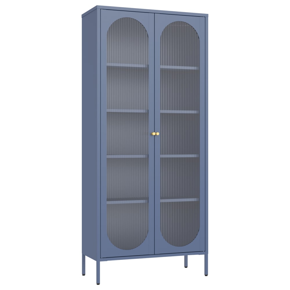 Armoire en métal bleu gris et verre 180cm