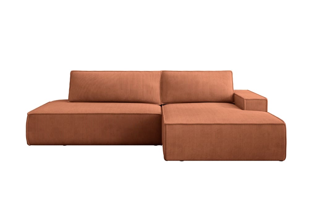 Canapé d'angle convertible velours côtelé - Terracotta - Droit