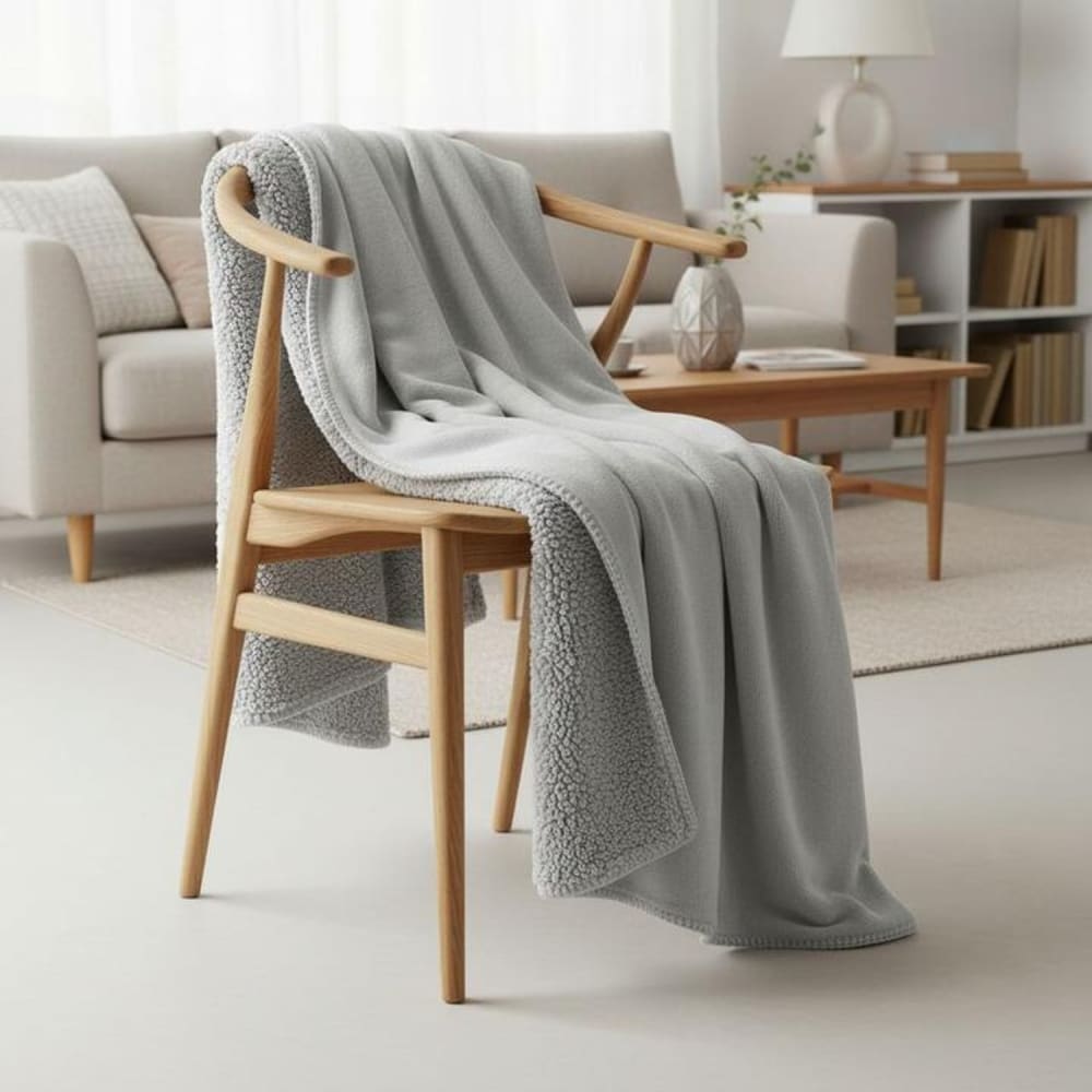 Couverture plaid en microfibre polaire gris clair 130x170 cm