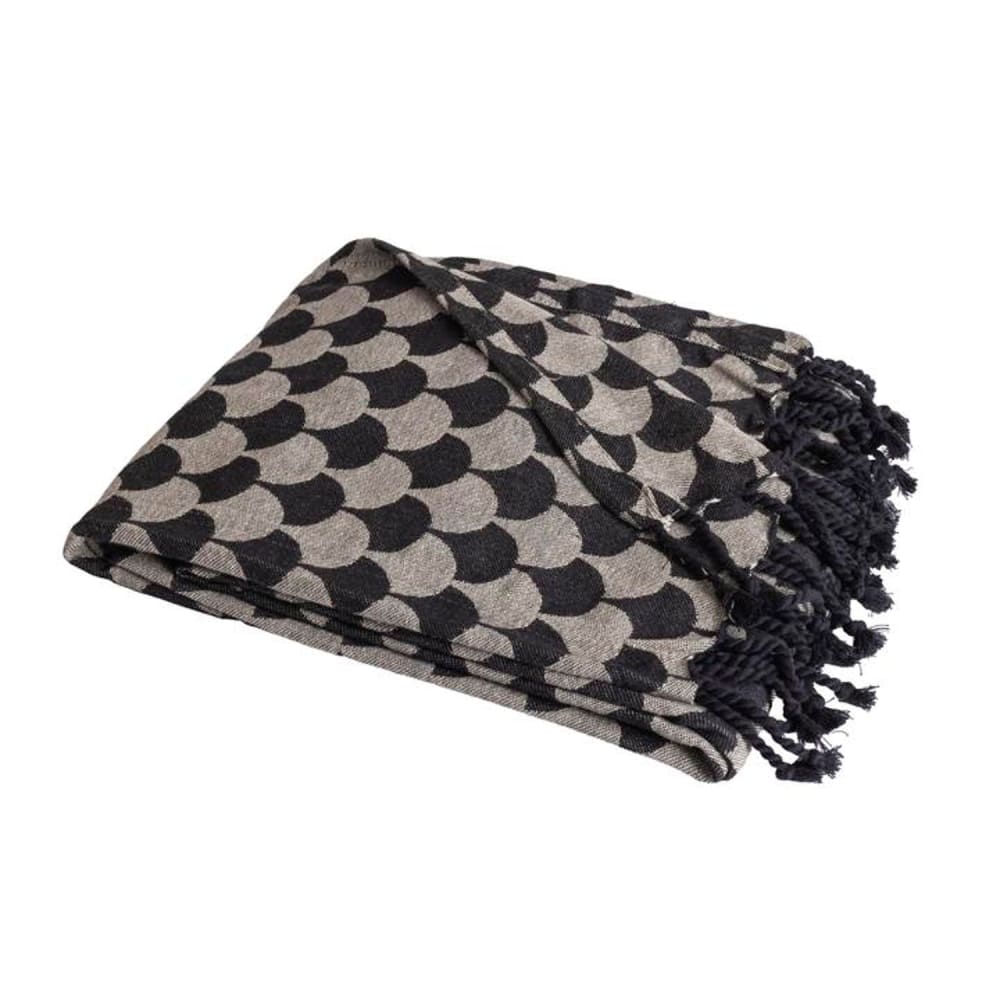 Couverture plaid coton noir franges 130x170 cm
