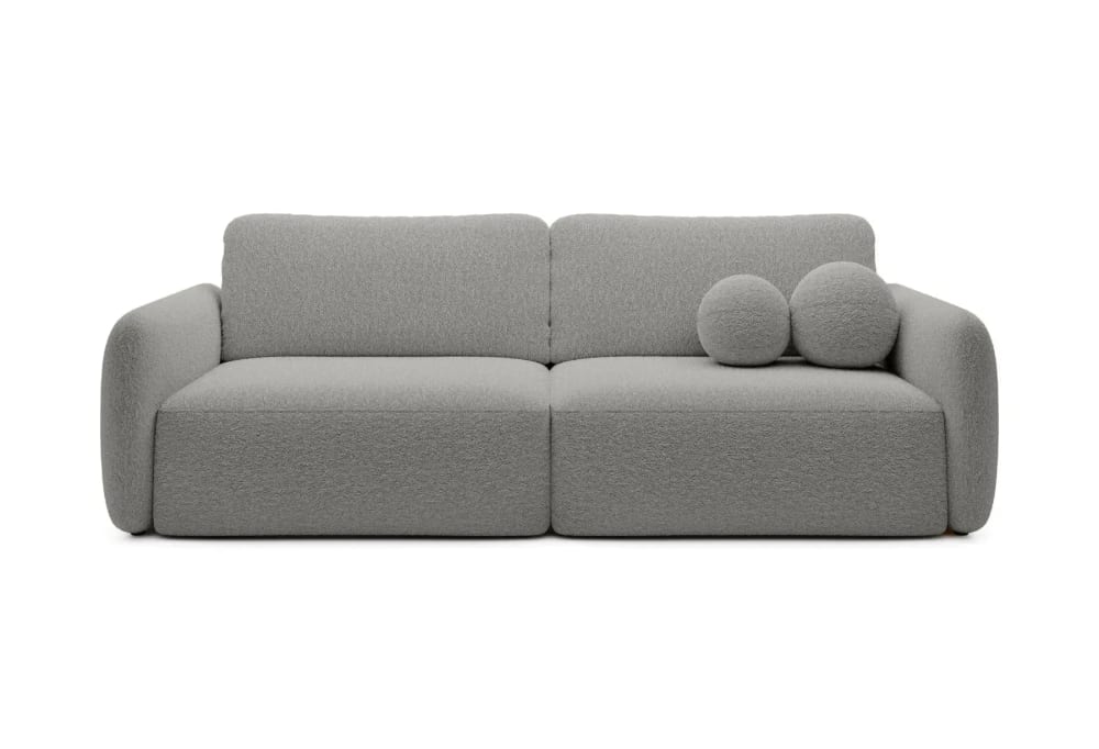 Canapé droit convertible tissu bouclette 3 places Gris clair