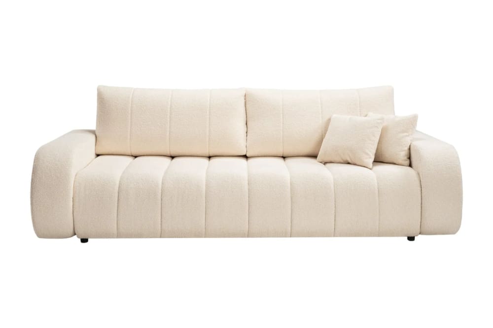 Canapé droit convertible tissu bouclette 3 places Beige