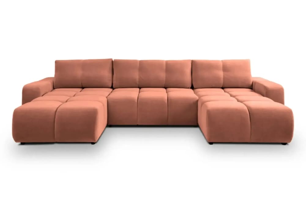 Canapé panoramique convertible tissu chenille 5 places Terracotta