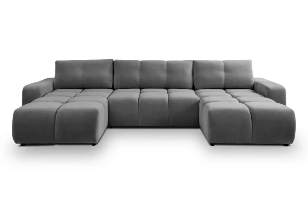 Canapé panoramique convertible tissu chenille 5 places Gris anthracite