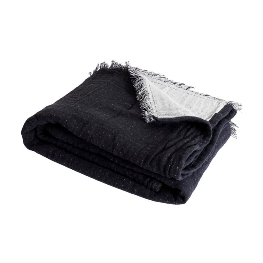 Couverture plaid coton noir franges 130x170 cm